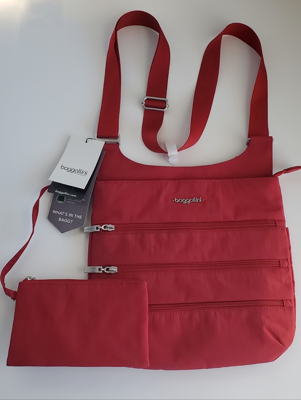 Baggallini Zipper Crossbody Red, Grey Purse with RFID Wristlet Bag School Gift